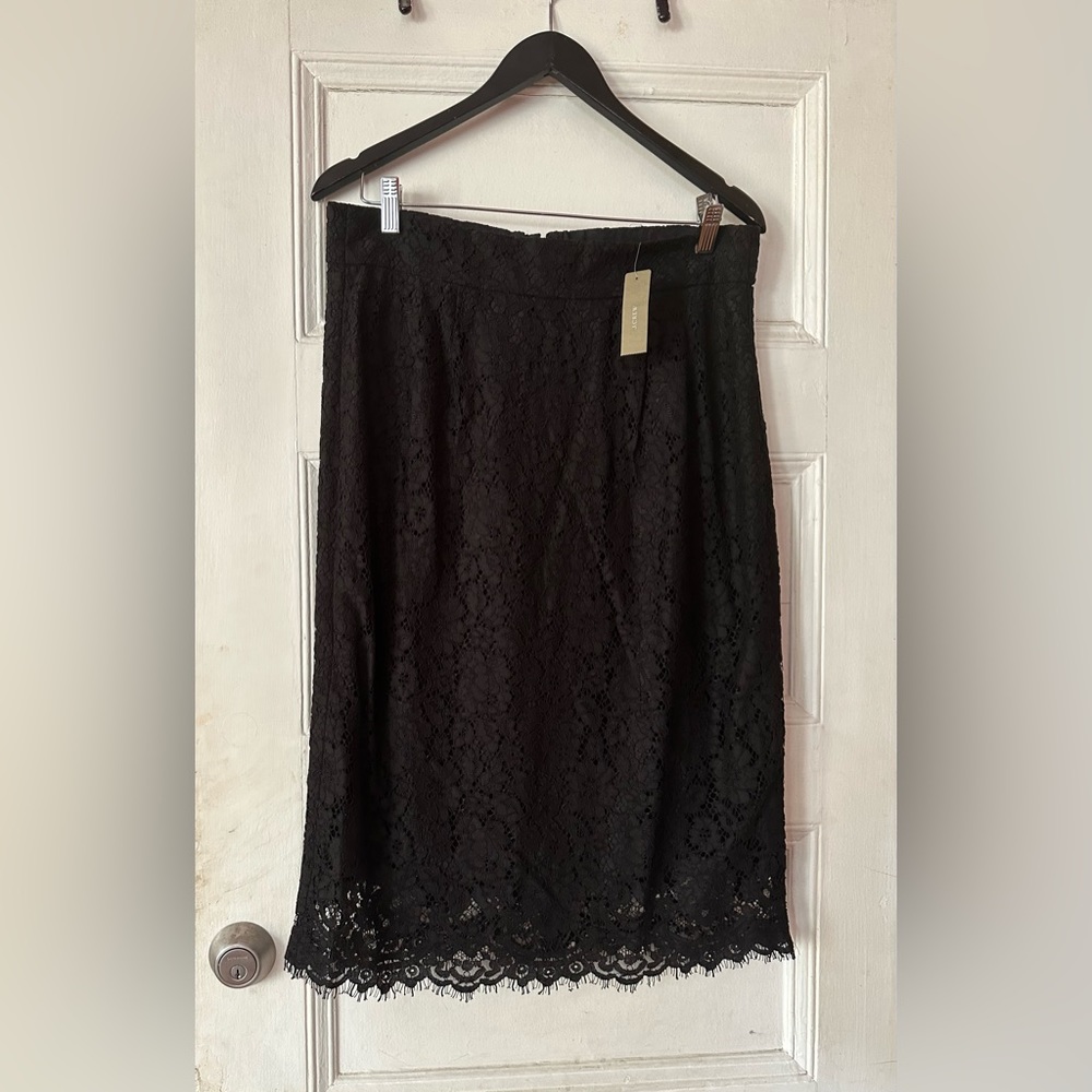 J. Crew Black Lace Pencil Skirt, Size 12 NWT